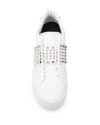 Sneakers senza lacci in pelle con borchie bianche di Philipp Plein