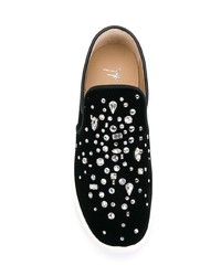 Sneakers senza lacci in pelle decorate nere di Giuseppe Zanotti Design