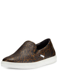Sneakers senza lacci in pelle leopardate marroni