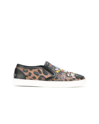 Sneakers senza lacci in pelle leopardate marroni di Dolce & Gabbana