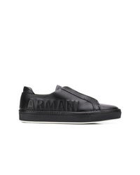 Sneakers senza lacci in pelle nere di Giorgio Armani