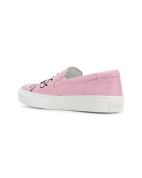 Sneakers senza lacci in pelle ricamate rosa di Kenzo