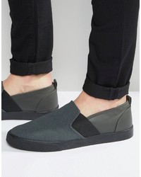 Sneakers senza lacci in pelle scamosciata grigio scuro di Asos