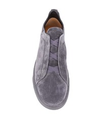 Sneakers senza lacci in pelle scamosciata grigio scuro di Ermenegildo Zegna