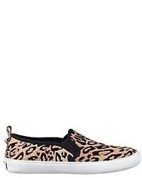 Sneakers senza lacci in pelle scamosciata leopardate marrone chiaro