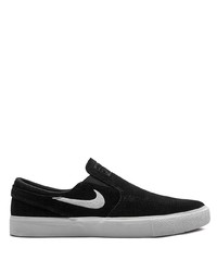Sneakers senza lacci in pelle scamosciata nere e bianche di Nike