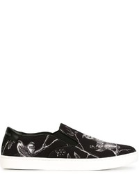 Sneakers senza lacci in pelle stampate nere di Dolce & Gabbana