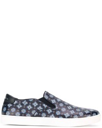 Sneakers senza lacci in pelle stampate nere di Dolce & Gabbana