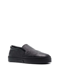 Sneakers senza lacci in pelle stampate nere di Giorgio Armani