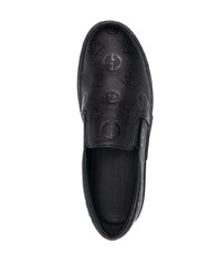 Sneakers senza lacci in pelle stampate nere di Giorgio Armani