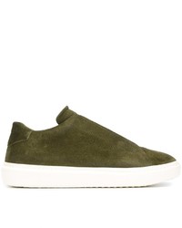 Sneakers senza lacci in pelle verde oliva di Leather Crown