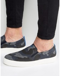 Sneakers senza lacci mimetiche blu scuro di Armani Jeans
