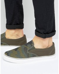 Sneakers senza lacci stampate verde oliva