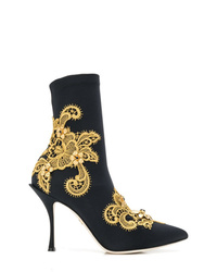 Stivaletti elasticizzati ricamati neri di Dolce & Gabbana