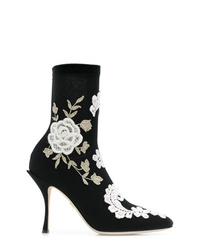 Stivaletti in pelle ricamati neri e bianchi di Dolce & Gabbana