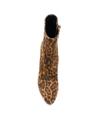 Stivaletti in pelle scamosciata leopardati marroni di Saint Laurent