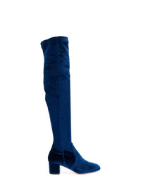 Stivali al ginocchio di velluto blu scuro di Aquazzura