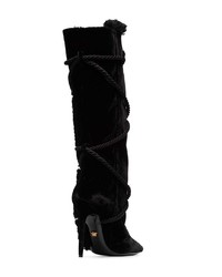 Stivali al ginocchio di velluto neri di Versace