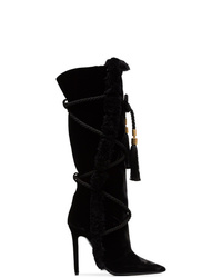 Stivali al ginocchio di velluto neri di Versace