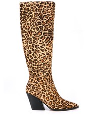 Stivali al ginocchio in cavallino leopardati marrone chiaro di Dolce Vita