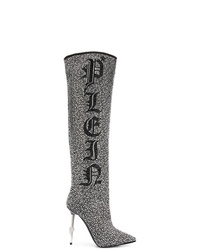 Stivali al ginocchio in pelle argento di Philipp Plein