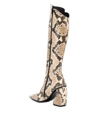 Stivali al ginocchio in pelle con stampa serpente beige di MARQUES ALMEIDA