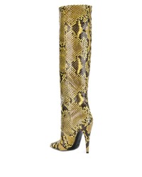Stivali al ginocchio in pelle con stampa serpente gialli di Saint Laurent
