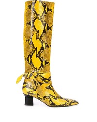 Stivali al ginocchio in pelle con stampa serpente gialli di Rosetta Getty