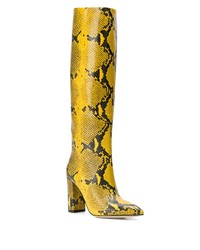 Stivali al ginocchio in pelle con stampa serpente gialli di Paris Texas