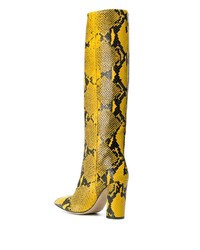 Stivali al ginocchio in pelle con stampa serpente gialli di Paris Texas