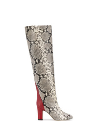 Stivali al ginocchio in pelle con stampa serpente grigi di Gia Couture