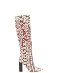Stivali al ginocchio in pelle con stampa serpente grigi di MALONE SOULIERS BY ROY LUWOLT