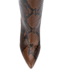Stivali al ginocchio in pelle con stampa serpente marroni di Paris Texas
