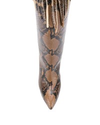 Stivali al ginocchio in pelle con stampa serpente marroni di Paris Texas