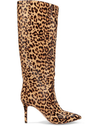 Stivali al ginocchio in pelle leopardati marrone chiaro