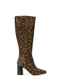 Stivali al ginocchio in pelle leopardati terracotta
