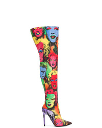 Stivali al ginocchio in pelle multicolori di Versace