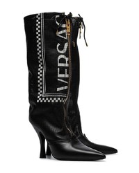 Stivali al ginocchio in pelle neri di Versace