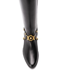 Stivali al ginocchio in pelle neri di Versace