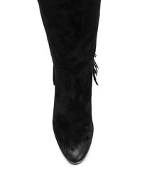Stivali al ginocchio in pelle scamosciata con frange neri di Saint Laurent