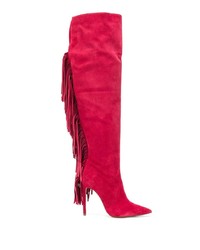 Stivali al ginocchio in pelle scamosciata con frange rossi di Just Cavalli