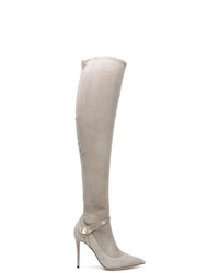 Stivali al ginocchio in pelle scamosciata grigi di Giorgio Armani
