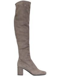 Stivali al ginocchio in pelle scamosciata grigi di Saint Laurent