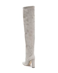 Stivali al ginocchio in pelle scamosciata grigi di Saint Laurent