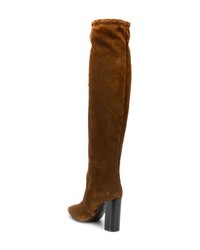 Stivali al ginocchio in pelle scamosciata marroni di Saint Laurent