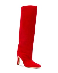 Stivali al ginocchio in pelle scamosciata rossi di Manolo Blahnik