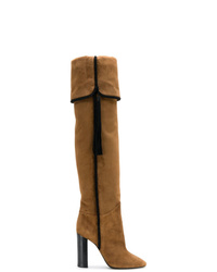 Stivali al ginocchio in pelle scamosciata terracotta di Saint Laurent