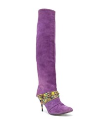 Stivali al ginocchio in pelle scamosciata viola melanzana di Jean Louis Scherrer Vintage
