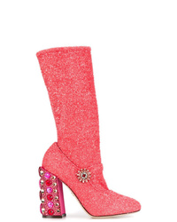 Stivali al polpaccio in pelle fucsia di Dolce & Gabbana