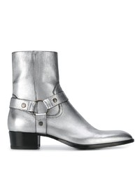 Stivali chelsea in pelle argento di Saint Laurent